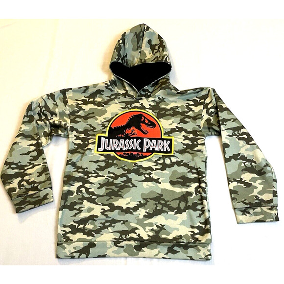 Jurassic Park Universal Pullover Green Dinosaurs Camouflage Sweater Size S - Picture 7 of 8